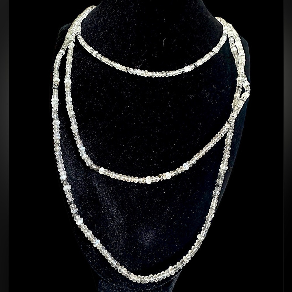 Moonstone Rock Crystal & Agate Opera Length Victorian Fob Necklace Signed
